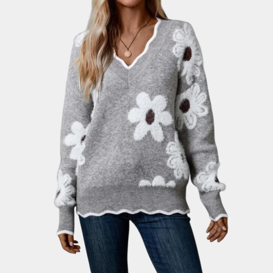 Rosa | Jersey Floral con Cuello en V