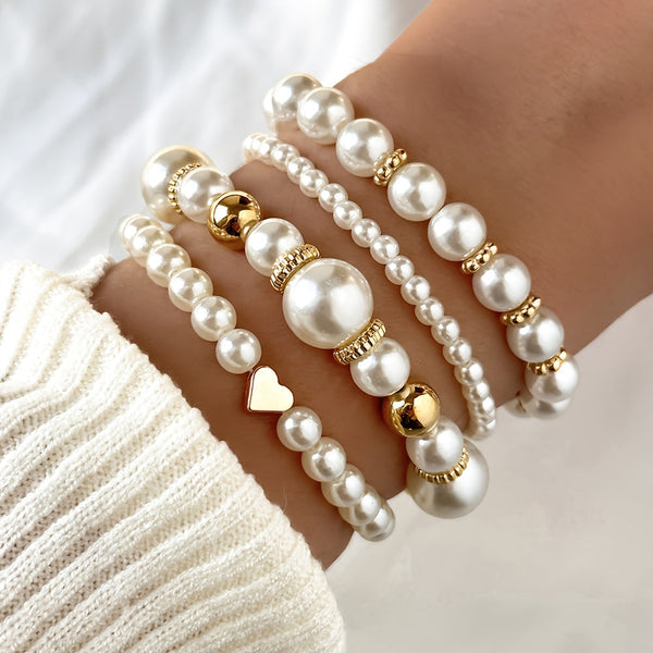Olivia | Set de Pulseras Corazón y Perlas