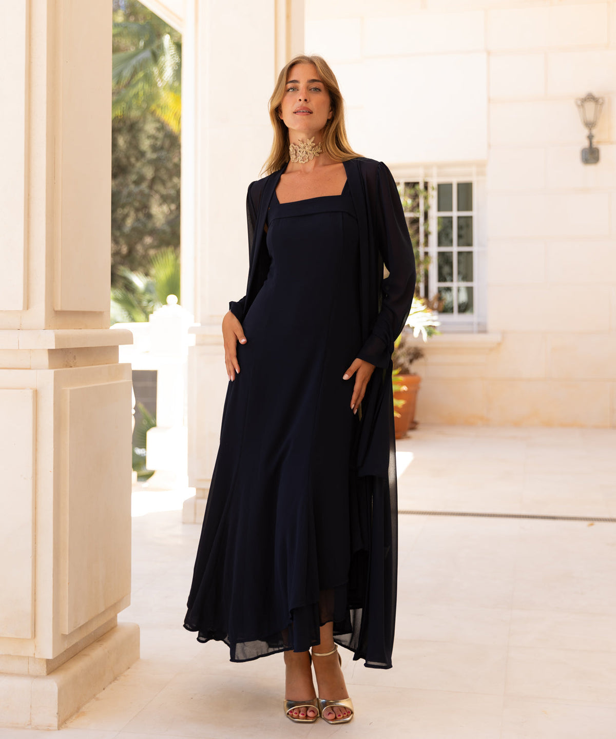 Aurelia | Vestido Largo de Gasa con Cuello Halter