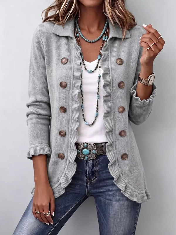 Sol | Chaqueta de Punto Gris Jaspeado con Volantes