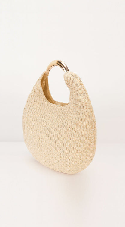 Violeta | Bolso Hobo Efecto Paja con Asa Metálica