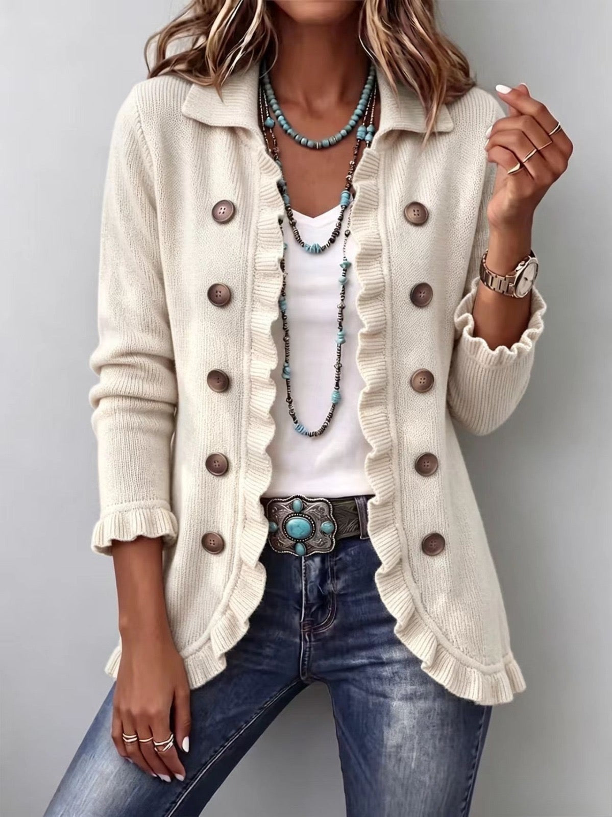 Nieves | Chaqueta de Punto Marfil con Volantes