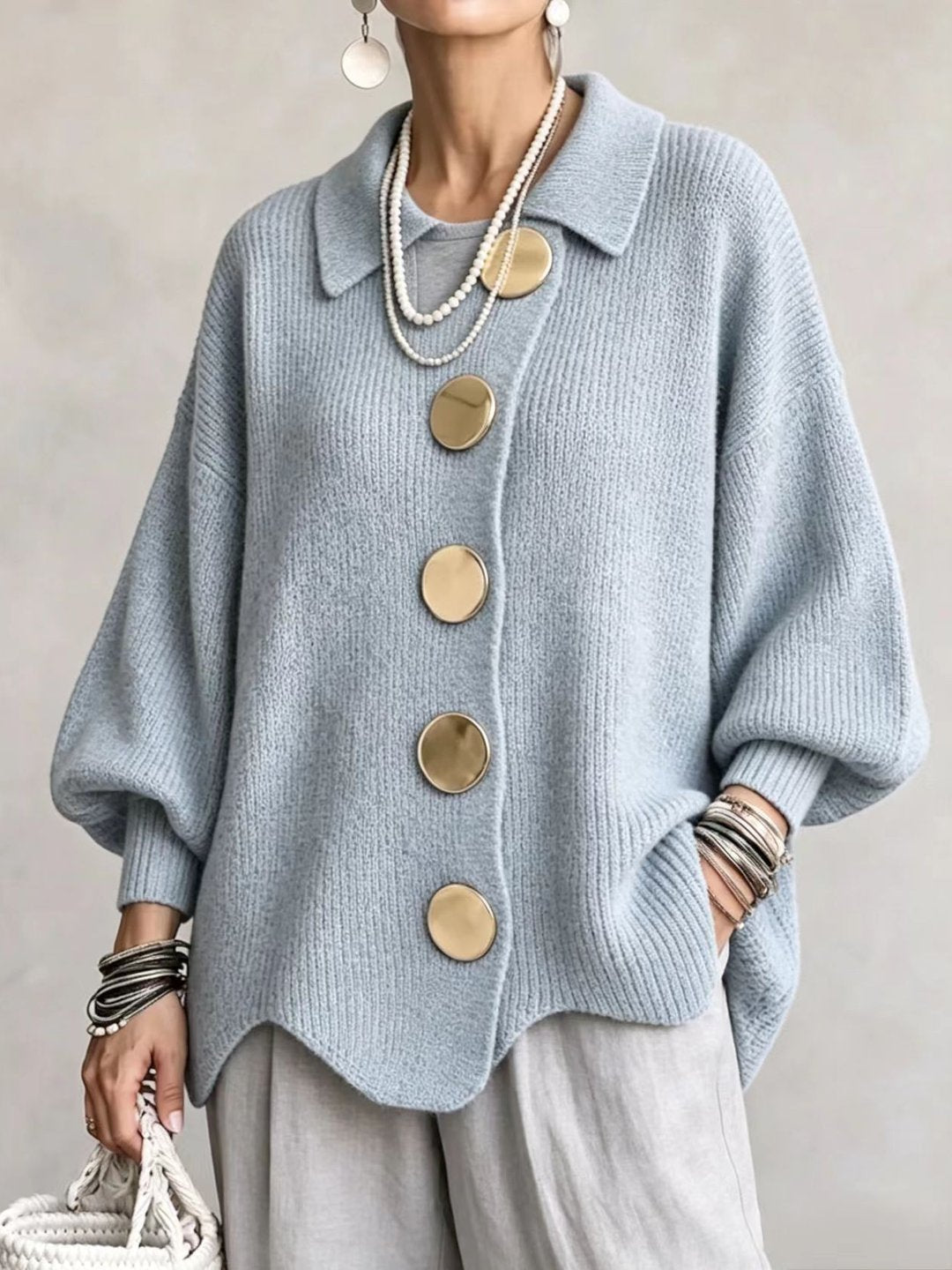 Noa | Cárdigan Oversize de Punto con Botones Metálicos