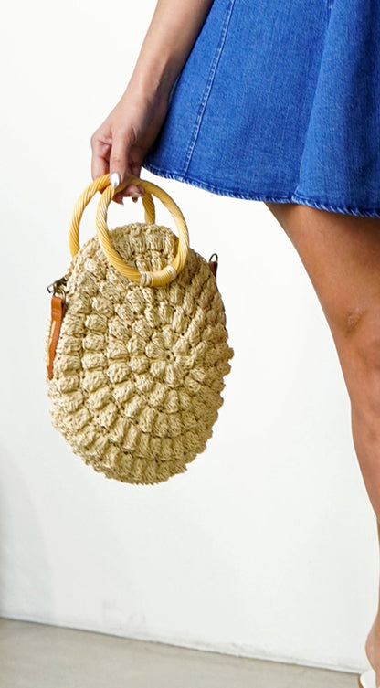 Isabel | Bolso Redondo Efecto Paja Marfil