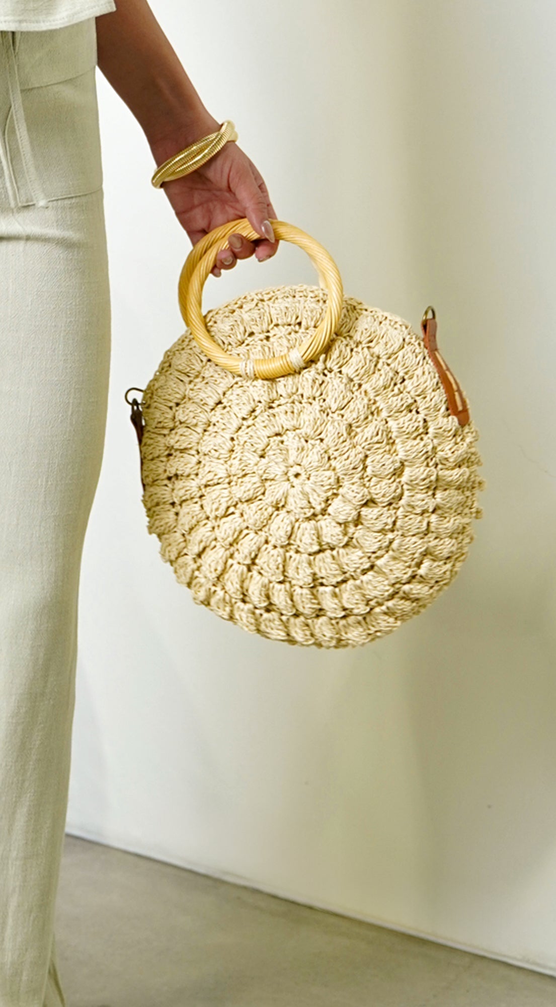 Isabel | Bolso Redondo Efecto Paja Marfil