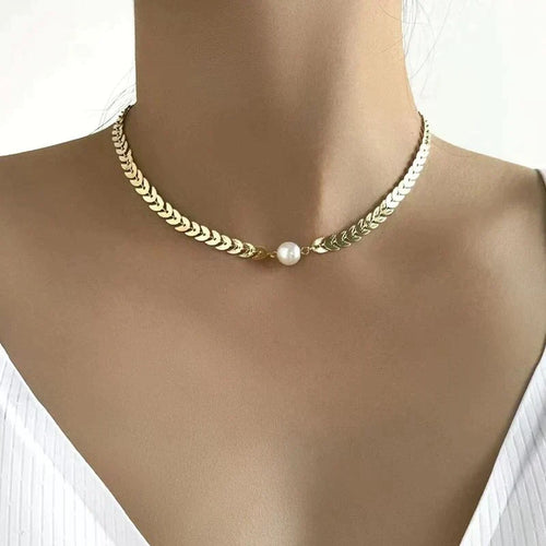 Bárbara | Collar Griego con Perla Dorada