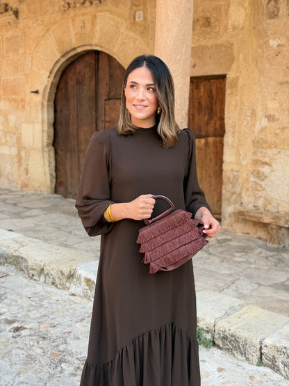 Regina | Vestido Liso con Volante Asimétrico