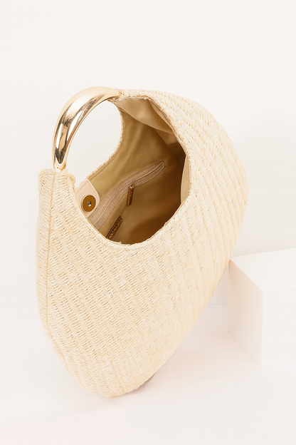 Violeta | Bolso Hobo Efecto Paja con Asa Metálica