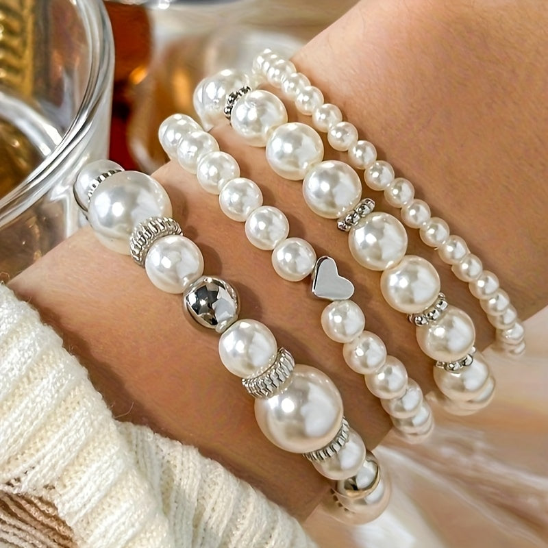 Olivia | Set de Pulseras Corazón y Perlas