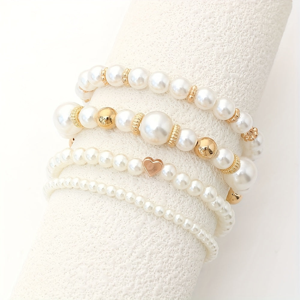 Olivia | Set de Pulseras Corazón y Perlas
