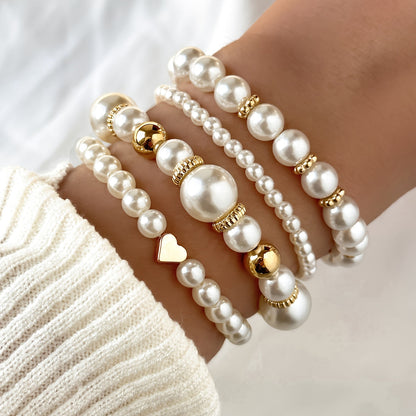 Olivia | Set de Pulseras Corazón y Perlas