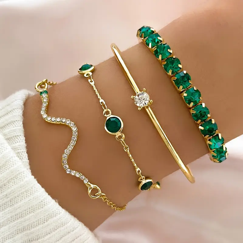 Jazmín | Set de Pulseras Vintage con Circonita Verde