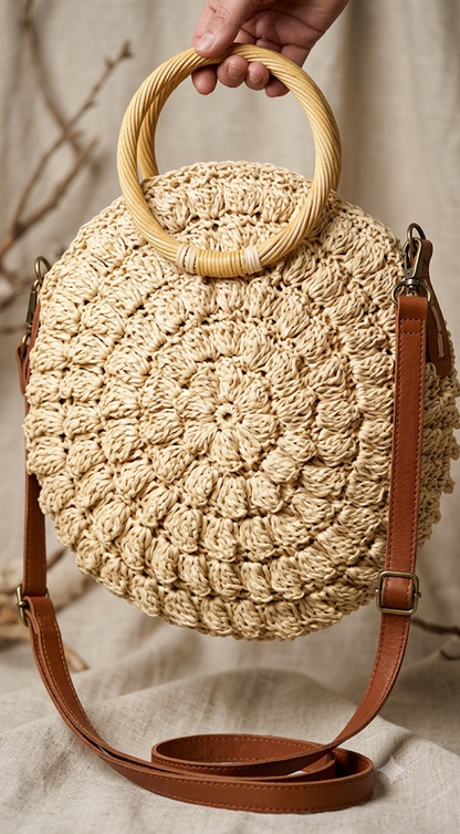 Isabel | Bolso Redondo Efecto Paja Marfil