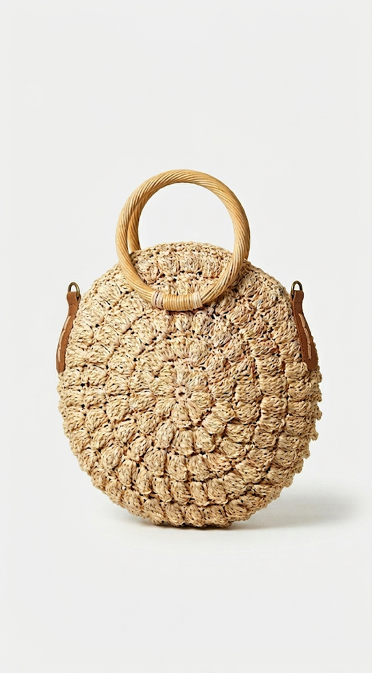Isabel | Bolso Redondo Efecto Paja Marfil