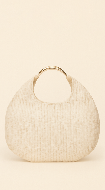 Violeta | Bolso Hobo Efecto Paja con Asa Metálica