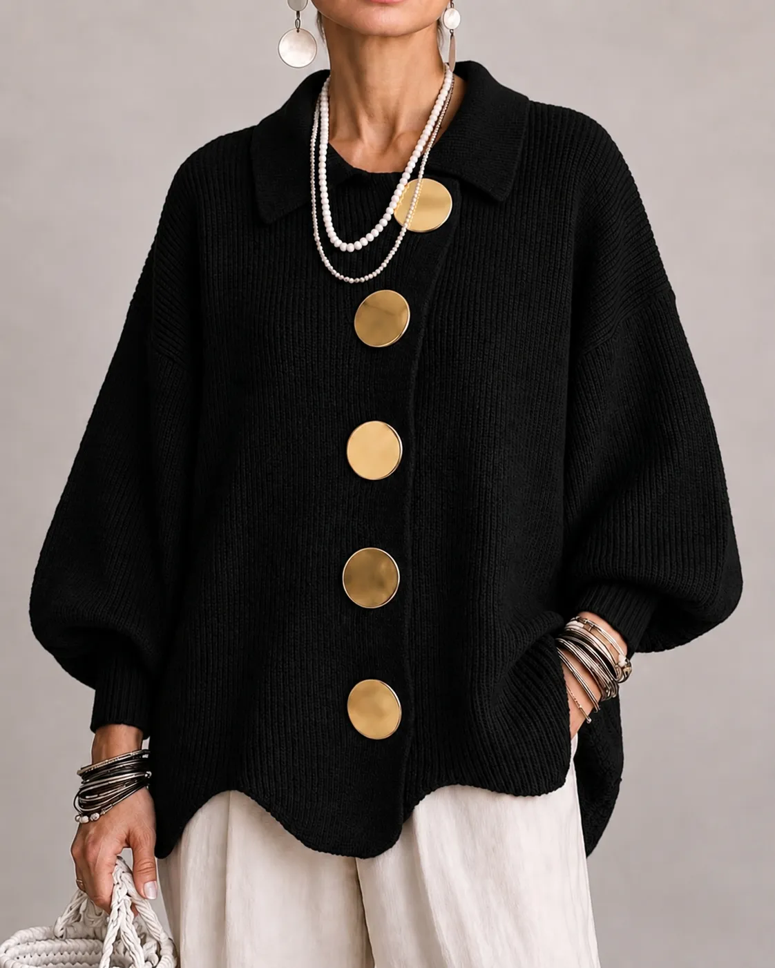 Noa | Cárdigan Oversize de Punto con Botones Metálicos