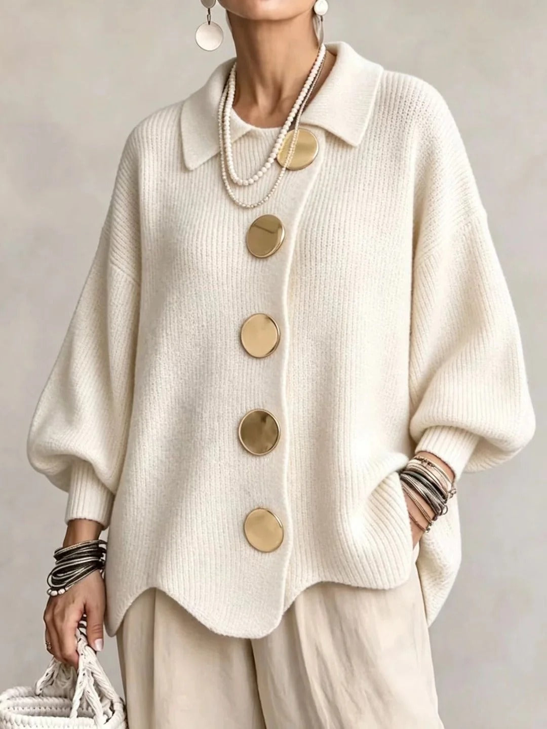 Noa | Cárdigan Oversize de Punto con Botones Metálicos
