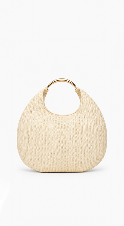 Violeta | Bolso Hobo Efecto Paja con Asa Metálica