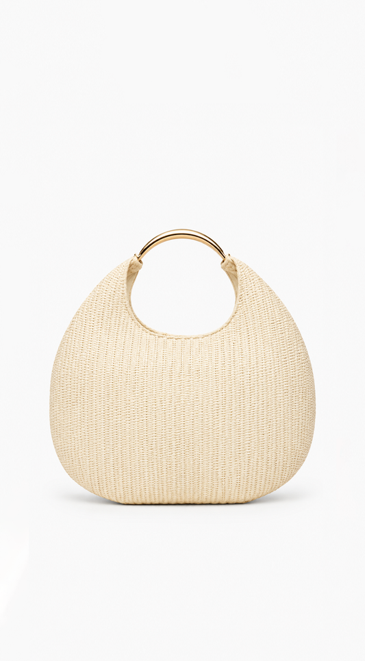 Violeta | Bolso Hobo Efecto Paja con Asa Metálica