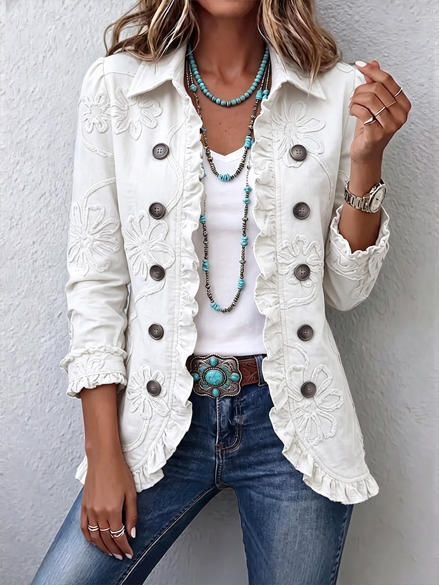 Antonia | Chaqueta Bordada Marfil con Volantes