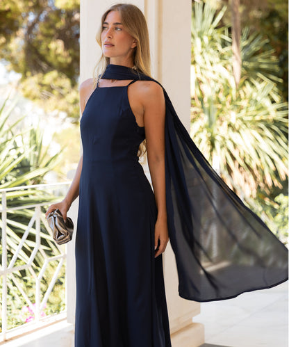 Aurelia | Vestido Largo de Gasa con Cuello Halter