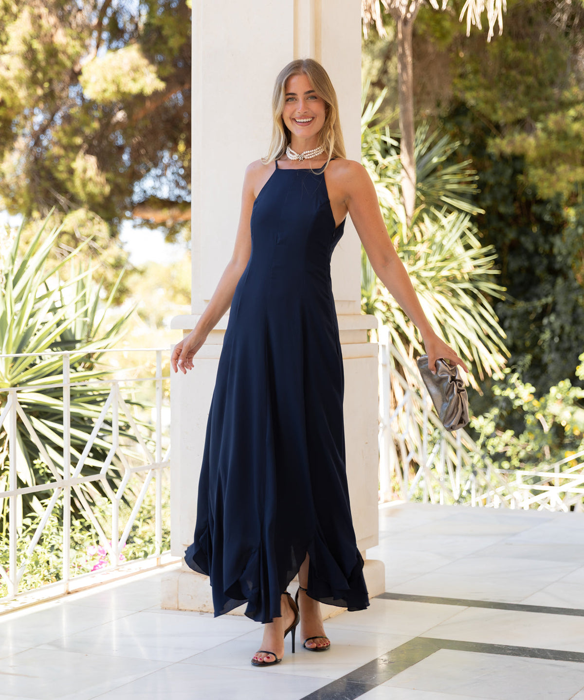 Aurelia | Vestido Largo de Gasa con Cuello Halter
